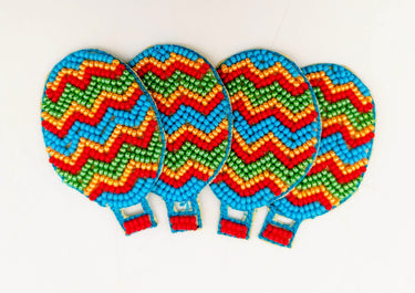 Hot Air Balloon Beaded Applique, Hand Embroidered In Multicoloured Beads, Beaded Motif